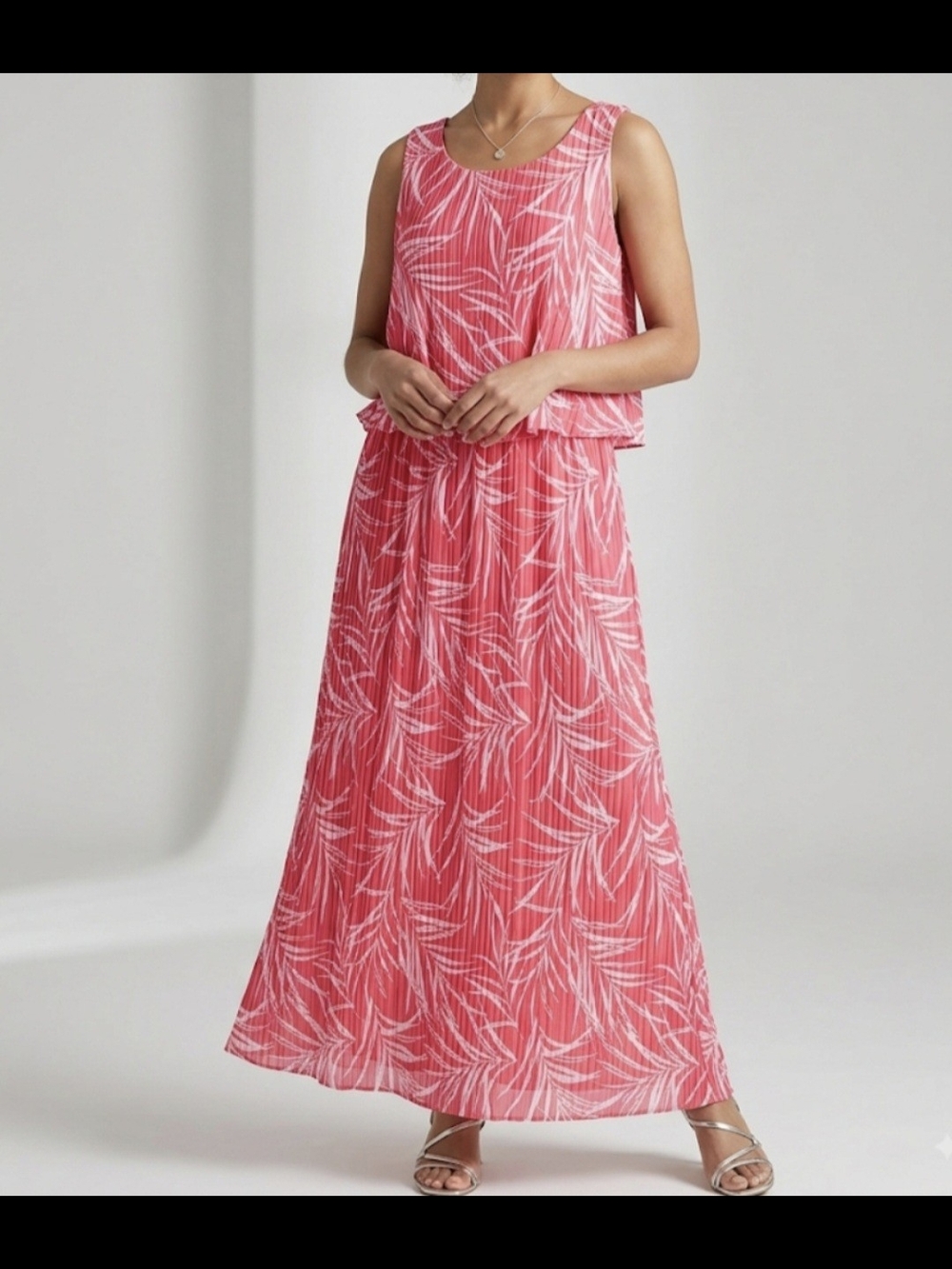 Sabrina Lauren Flowing Pink Printed Maxi Dress with Sleeveless Blouson Top Sz 1X